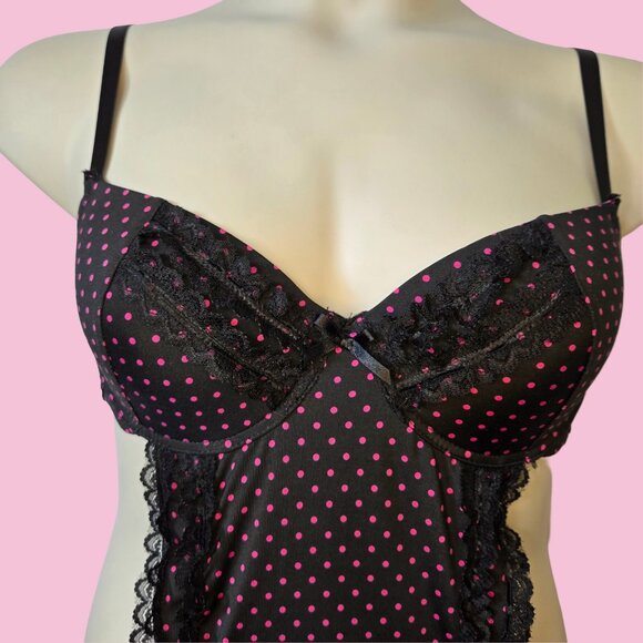 Y2K Marilyn Monroe Maid Apron Lingerie Bra Top Size XL Black Pink Polka Dot - Picture 4 of 11